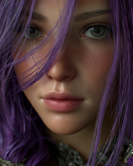 AI potriat of a Witch with purple hair.