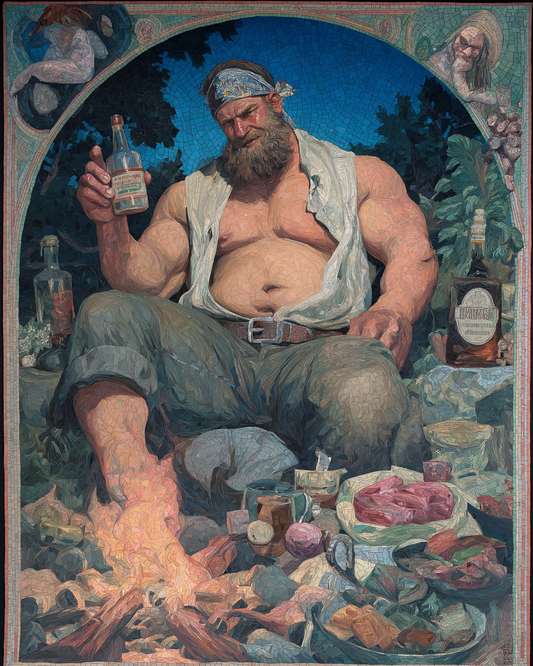 AI Image of A Beefy Chap relaxing by the fire!